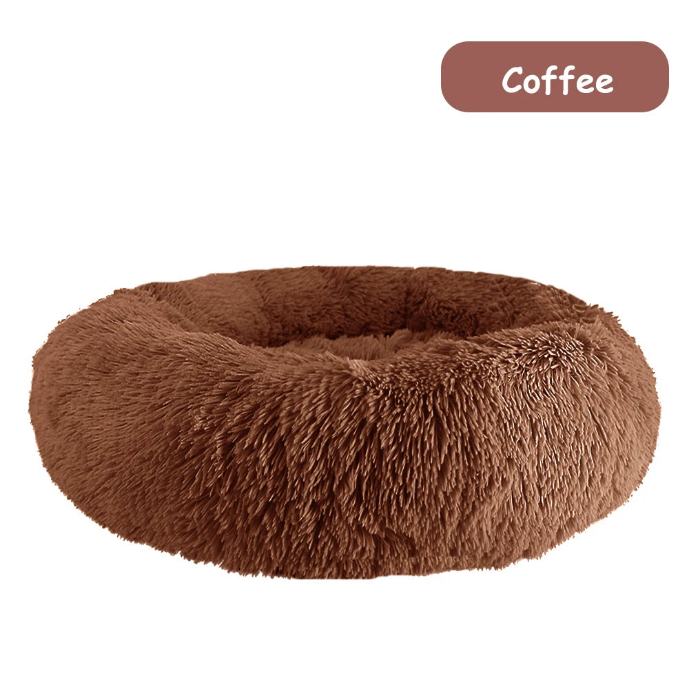 Donut Dog Bed Warm Soft Long Plush Pet Bed for Samll Large Dog House Cat Calming Beds Washable Winter Kennel Sofa Cushion Mat