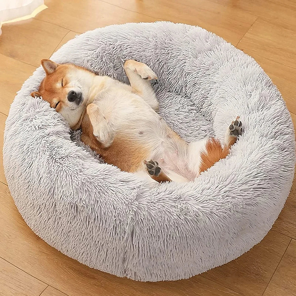 Donut Dog Bed Warm Soft Long Plush Pet Bed for Samll Large Dog House Cat Calming Beds Washable Winter Kennel Sofa Cushion Mat