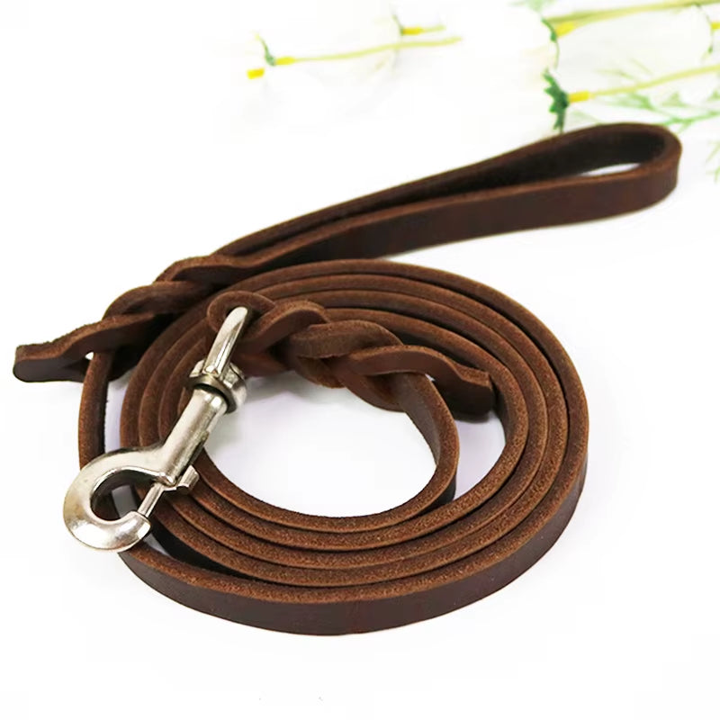 1.2-1.6M Genuine Leather Dogs Leash with Hook Pet Walking Training Brown Black Colors for Medium Large Pet Shepherd Greyhound
