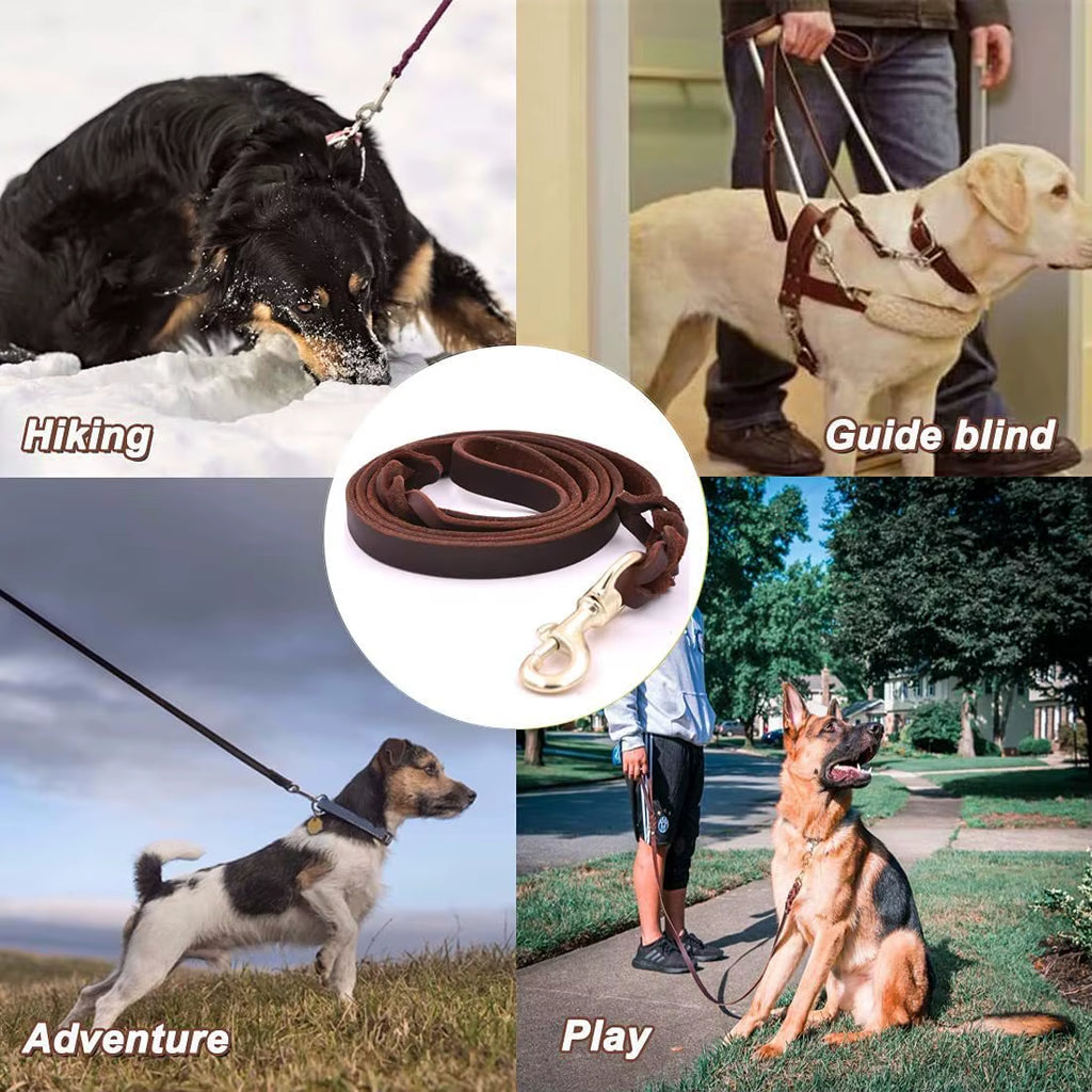 1.2-1.6M Genuine Leather Dogs Leash with Hook Pet Walking Training Brown Black Colors for Medium Large Pet Shepherd Greyhound