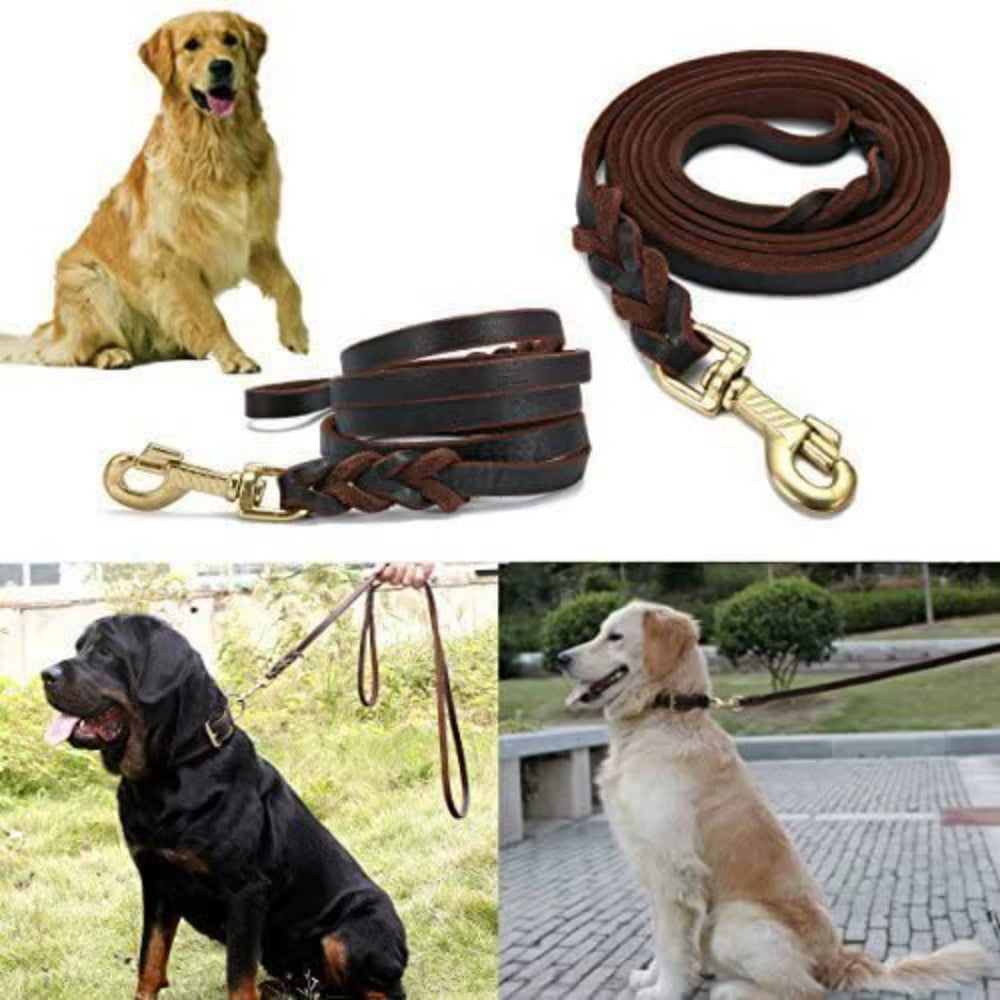 1.2-1.6M Genuine Leather Dogs Leash with Hook Pet Walking Training Brown Black Colors for Medium Large Pet Shepherd Greyhound