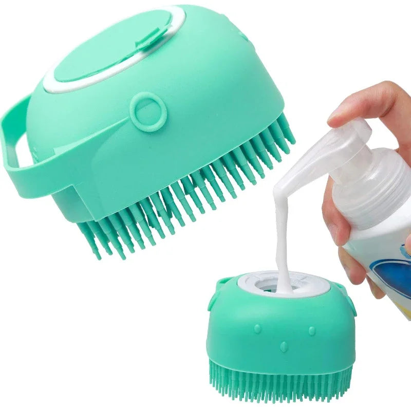 Pet Grooming Shampoo Brush 2.7 Oz (80 ml) - Soft Silicone Rubber Massage Comb for Short-Haired Dogs and Cats