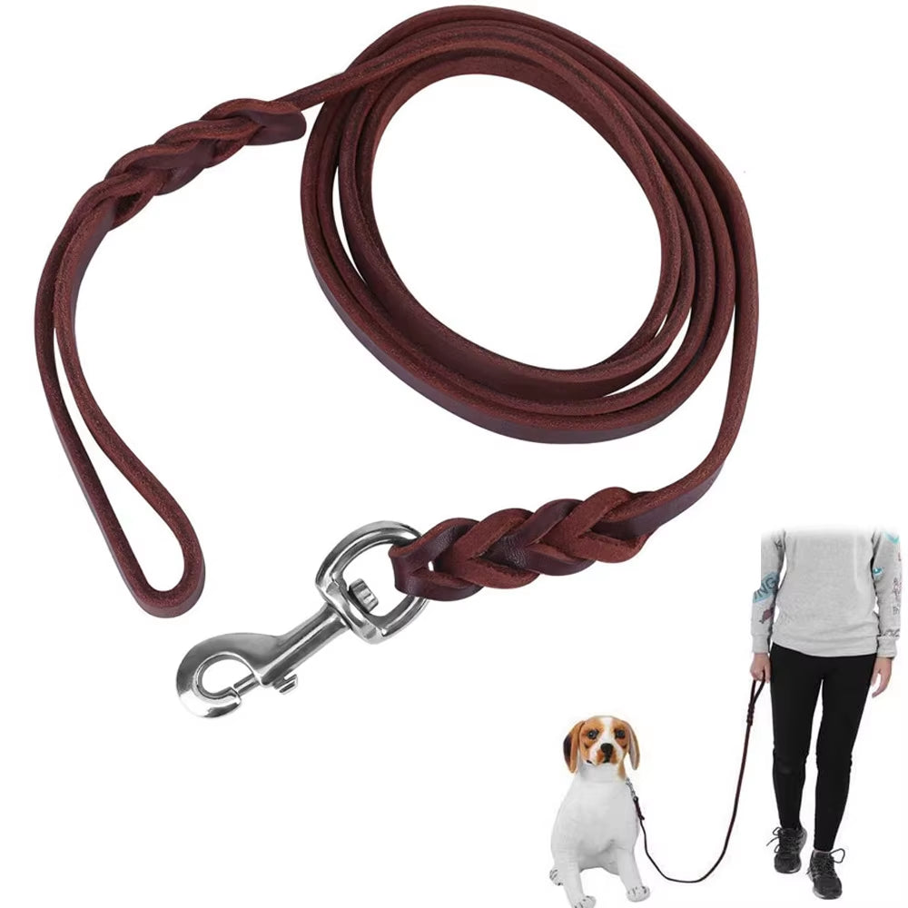 1.2-1.6M Genuine Leather Dogs Leash with Hook Pet Walking Training Brown Black Colors for Medium Large Pet Shepherd Greyhound