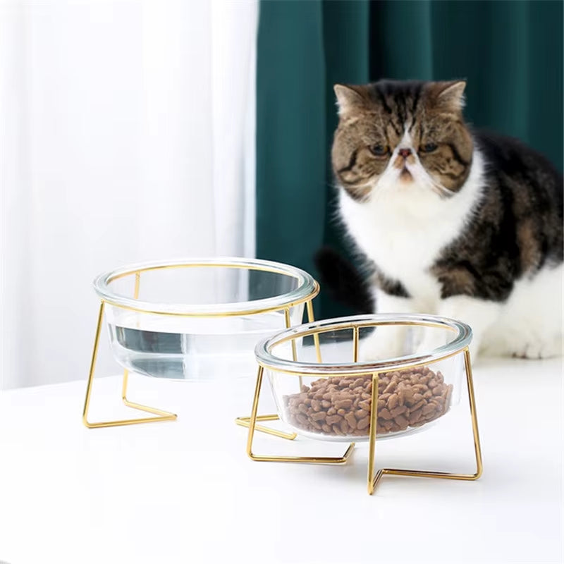 New Non-Slip Cat Bowls Glasses Single Bowls with Gold Stand Pet Food&Water Bowls for Cats Dogs Feeders Pet Products Cat Bowl
