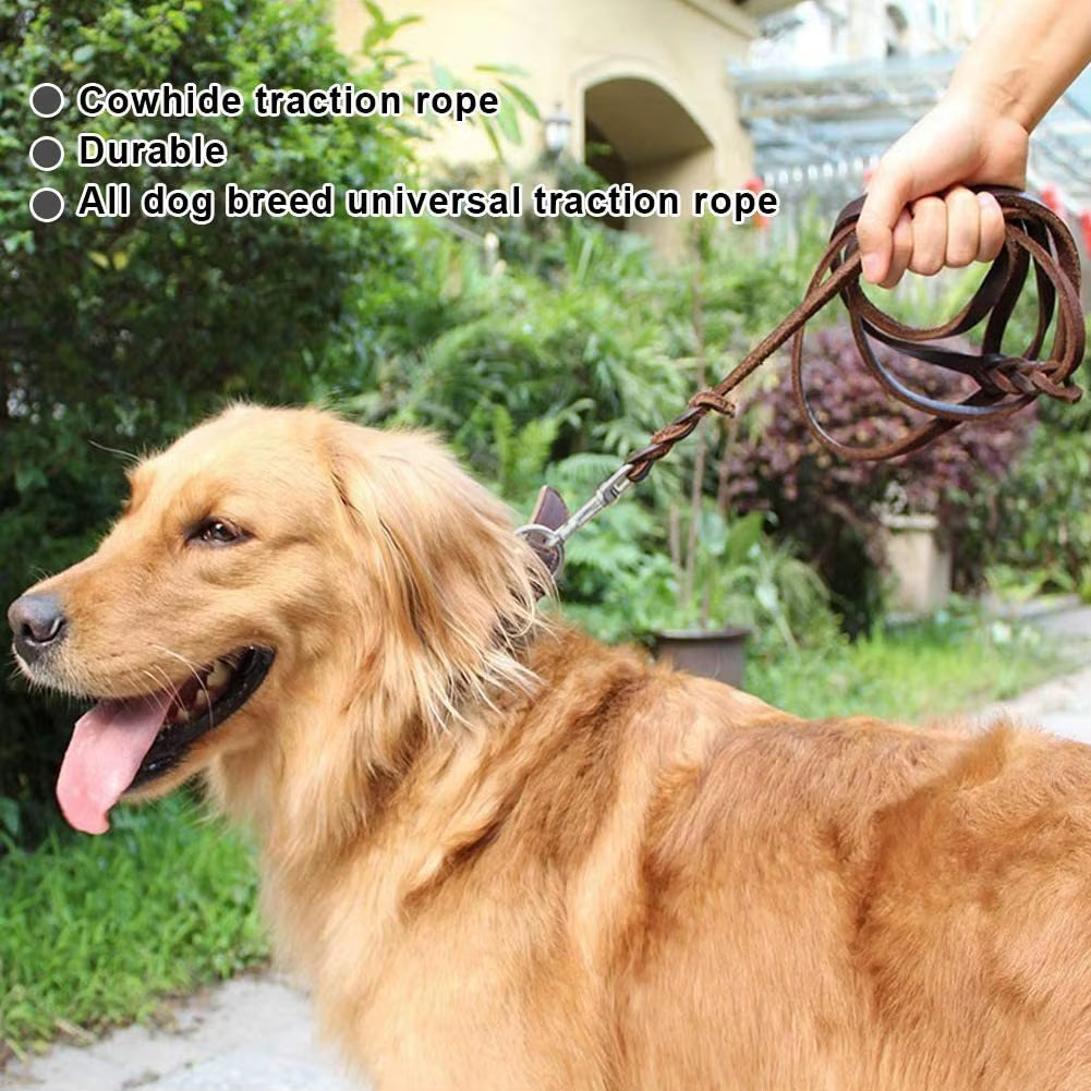1.2-1.6M Genuine Leather Dogs Leash with Hook Pet Walking Training Brown Black Colors for Medium Large Pet Shepherd Greyhound
