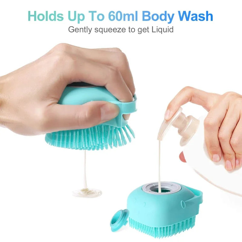 Pet Grooming Shampoo Brush 2.7 Oz (80 ml) - Soft Silicone Rubber Massage Comb for Short-Haired Dogs and Cats