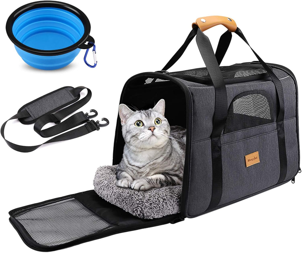 Premium Portable Cat Carrier Bag for Small Pets, Foldable Soft-Sided Transport Solution, Airline Approved with Shoulder Strap, Removable Mat, and Pet Bowl