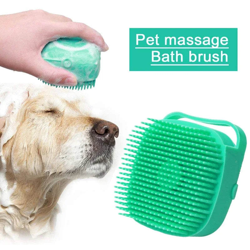 Pet Grooming Shampoo Brush 2.7 Oz (80 ml) - Soft Silicone Rubber Massage Comb for Short-Haired Dogs and Cats