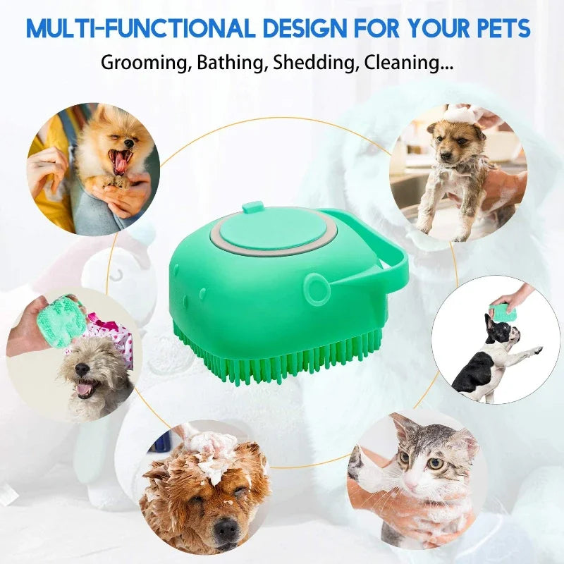 Pet Grooming Shampoo Brush 2.7 Oz (80 ml) - Soft Silicone Rubber Massage Comb for Short-Haired Dogs and Cats