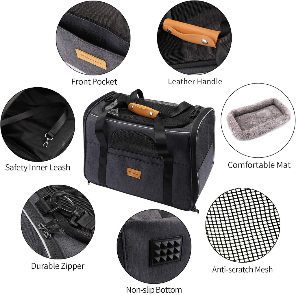 Premium Portable Cat Carrier Bag for Small Pets, Foldable Soft-Sided Transport Solution, Airline Approved with Shoulder Strap, Removable Mat, and Pet Bowl