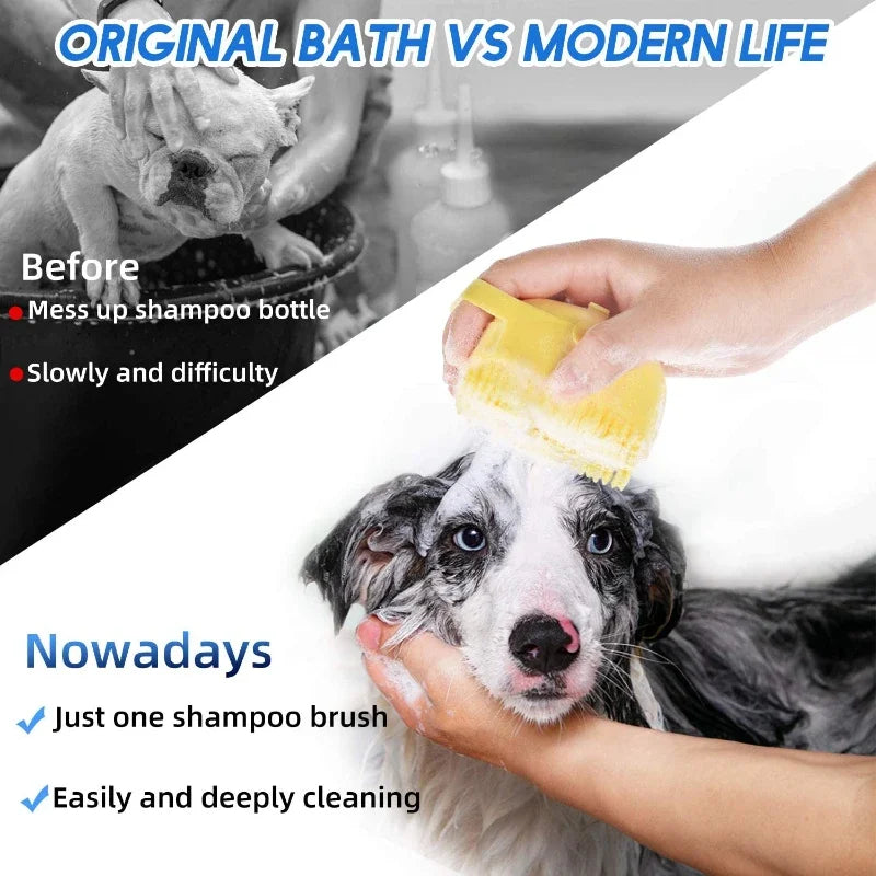 Pet Grooming Shampoo Brush 2.7 Oz (80 ml) - Soft Silicone Rubber Massage Comb for Short-Haired Dogs and Cats