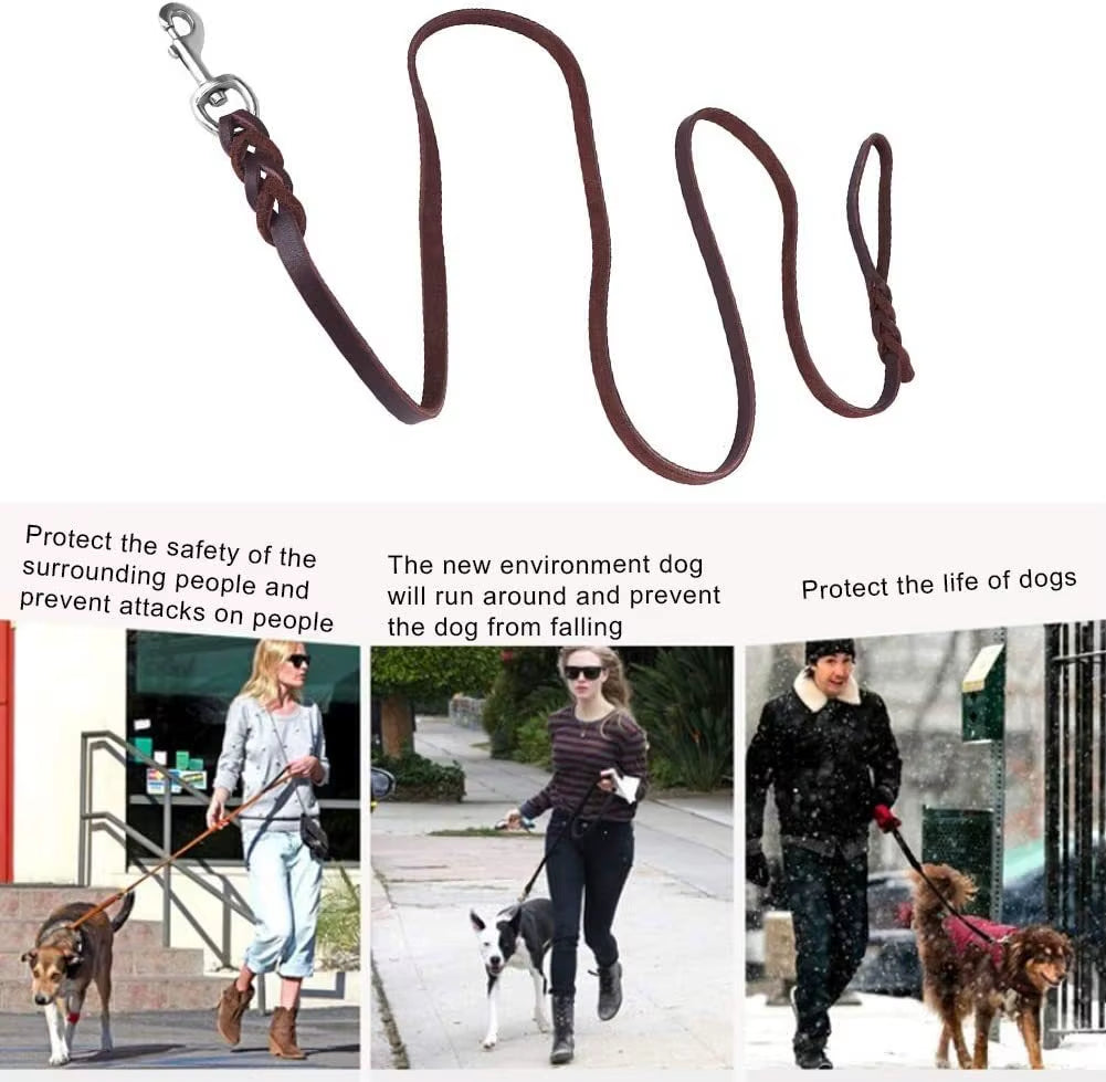 1.2-1.6M Genuine Leather Dogs Leash with Hook Pet Walking Training Brown Black Colors for Medium Large Pet Shepherd Greyhound